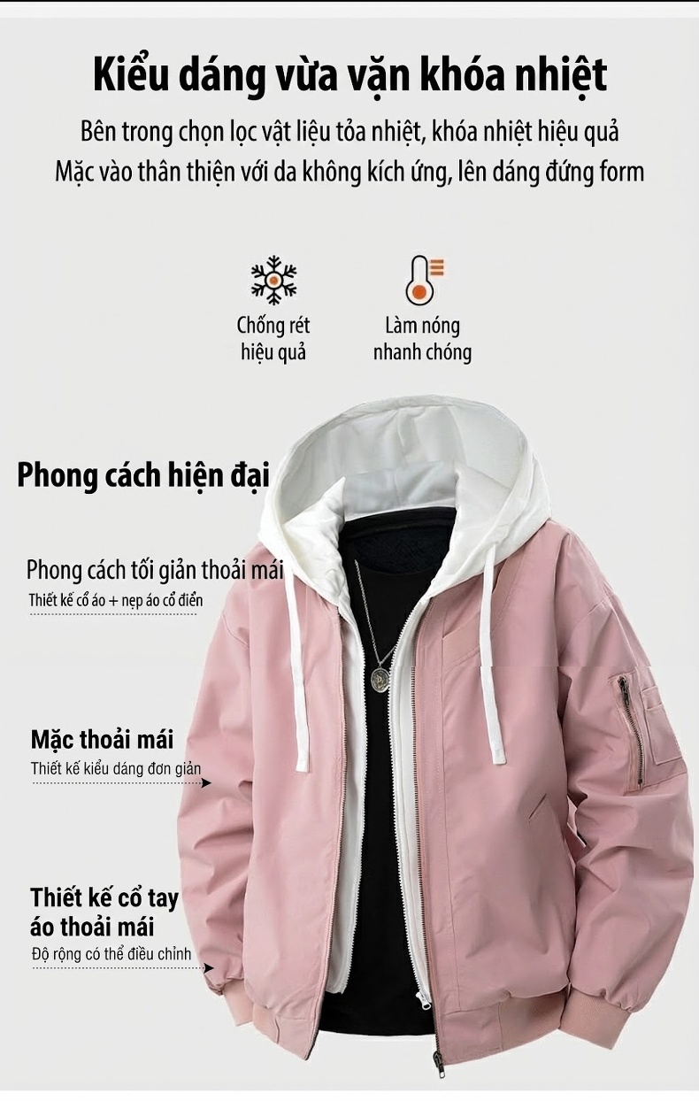 Áo Khoác Nam Giả Hai Lớp Có Mũ Trùm Đầu Form Rộng Chống Nước chi tiết 4