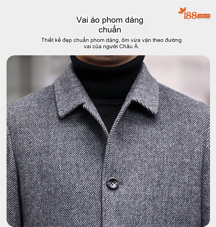 Áo Khoác Nam Hai Mặt Lông Cừu Cao Cấp, Áo Dạ Nam Trung Niên Tháo Rời Màu Xám, Nâu chi tiết 4
