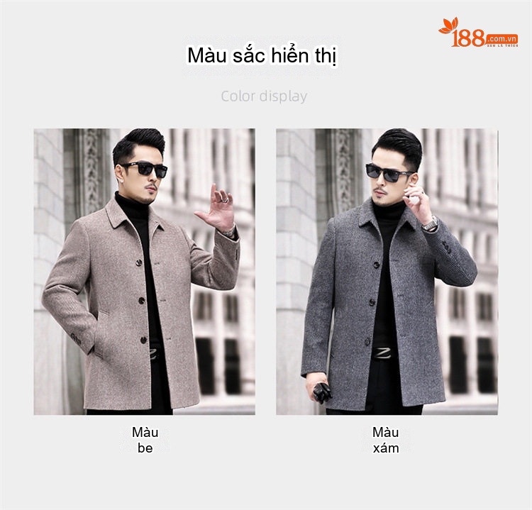 Áo Khoác Nam Hai Mặt Lông Cừu Cao Cấp, Áo Dạ Nam Trung Niên Tháo Rời Màu Xám, Nâu chi tiết 7