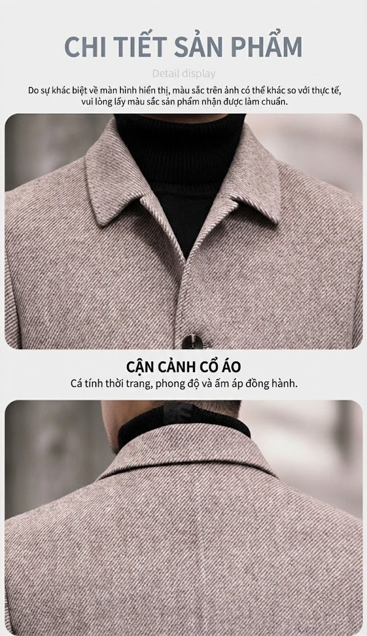 Áo Khoác Nam Hai Mặt Lông Cừu Cao Cấp, Áo Dạ Nam Trung Niên Tháo Rời Màu Xám, Nâu chi tiết 14
