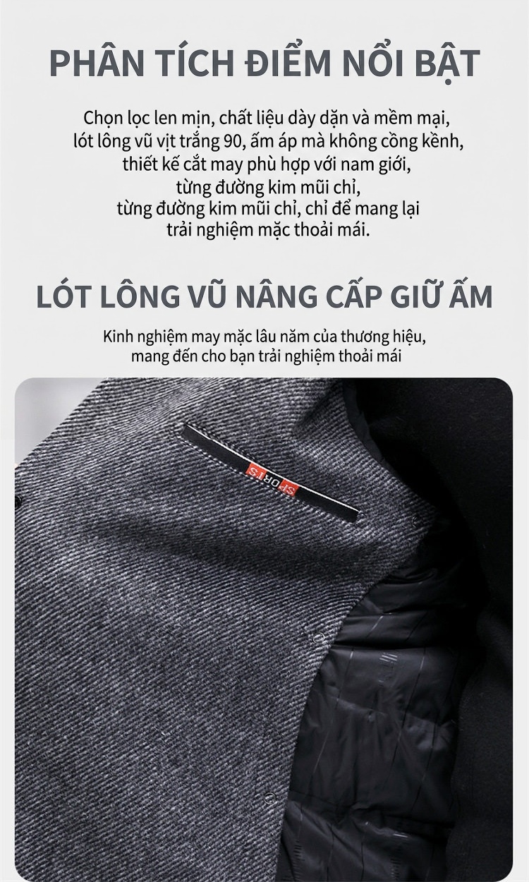 Áo Khoác Nam Hai Mặt Lông Cừu Cao Cấp, Áo Dạ Nam Trung Niên Tháo Rời Màu Xám, Nâu chi tiết 3