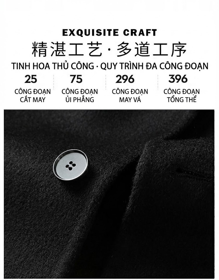 Áo Khoác Nam Hai Mặt Lông Cừu Dáng Ngắn Cổ Bẻ Màu Đen, Be chi tiết 2