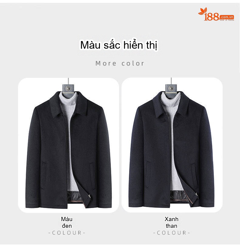 Áo Khoác Nam Hai Mặt Lót Lông Vũ Cổ Bẻ Phong Cách Doanh Nhân Màu Đen chi tiết 9