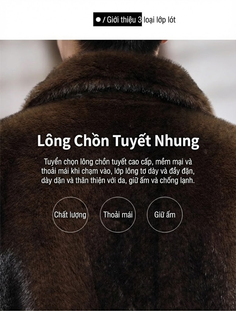 Áo Khoác Nam Hai Mặt Nhung Tuyết Lan Lông Chồn Kiểu Ngắn Cổ Bẻ Giữ Ấm Mùa Đông Màu Nâu chi tiết 2