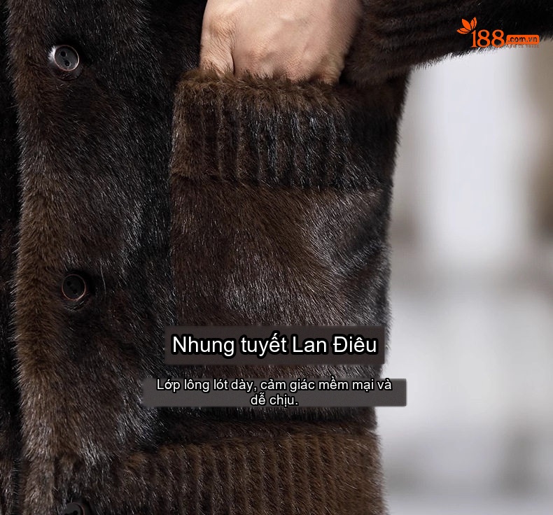 Áo Khoác Nam Hai Mặt Nhung Tuyết Lan Lông Chồn Kiểu Ngắn Cổ Bẻ Giữ Ấm Mùa Đông Màu Nâu chi tiết 4