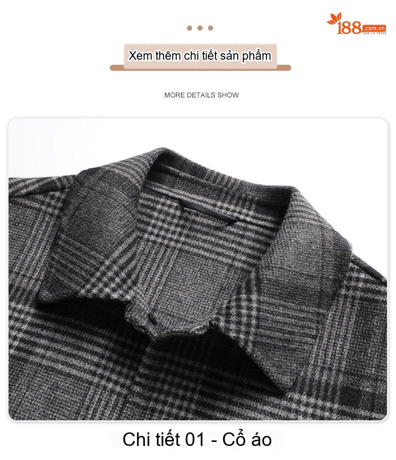 Áo Khoác Nam Kẻ Ô Two-sided Woolen Jacket Dày Dặn Màu Xám chi tiết 18
