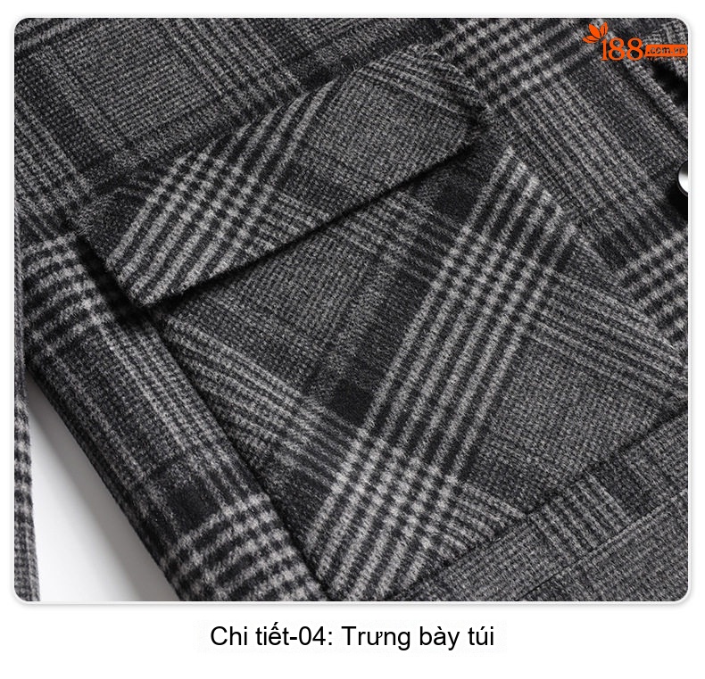 Áo Khoác Nam Kẻ Ô Two-sided Woolen Jacket Dày Dặn Màu Xám chi tiết 21