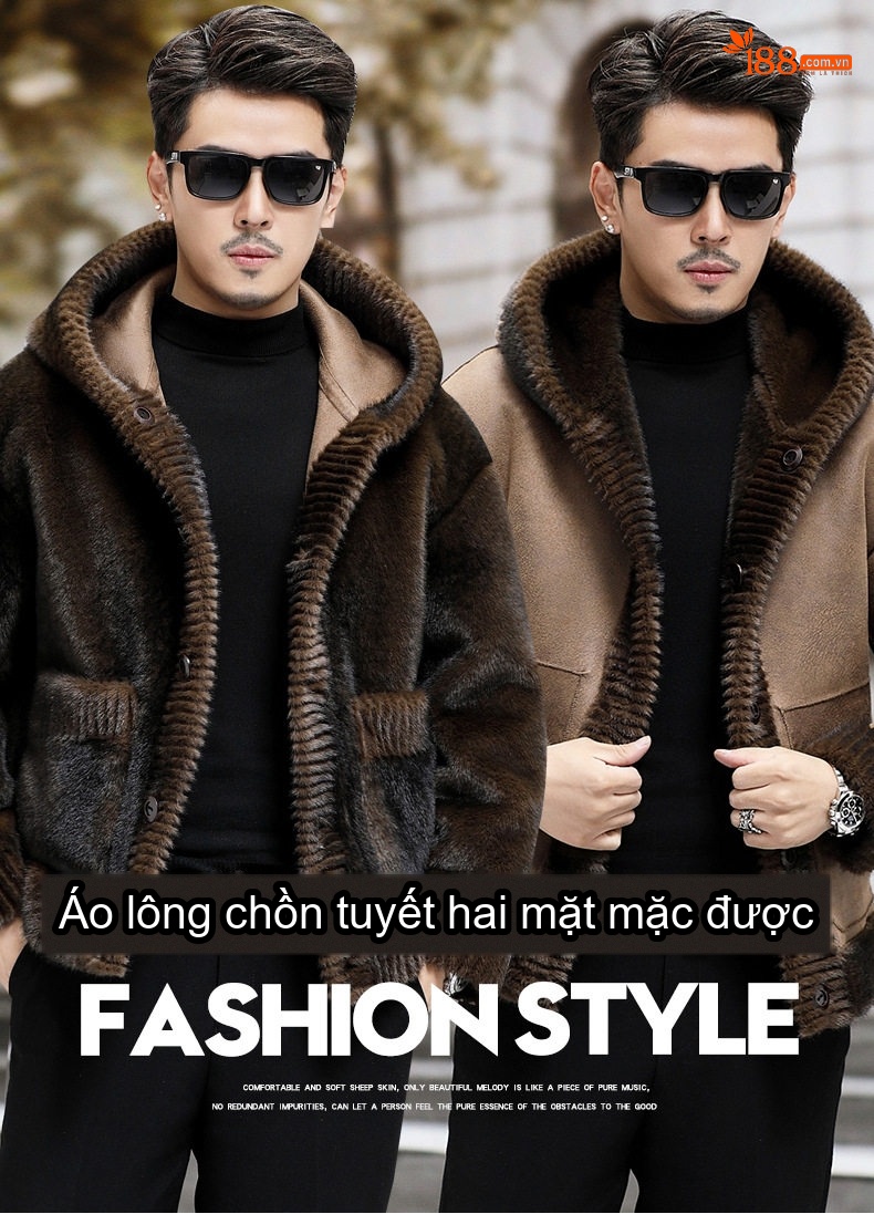 Áo Khoác Nam Kim貂绒 Lót Nỉ Có Mũ Trùm Đầu Dáng Ngắn Màu Nâu, Be chi tiết 1
