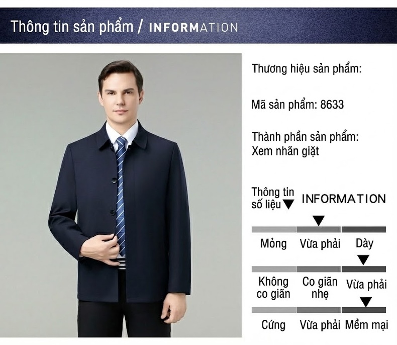Áo Khoác Nam Len Lông Cừu Dáng Vest Công Sở Trung Niên Màu Xanh Navy chi tiết 5