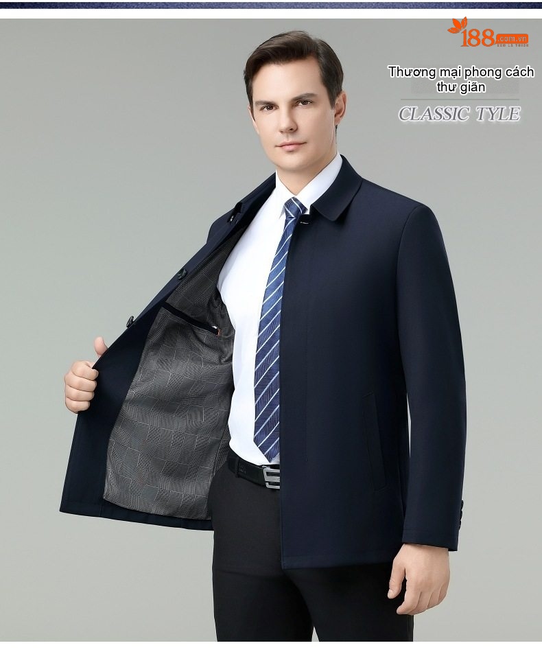 Áo Khoác Nam Len Lông Cừu Dáng Vest Công Sở Trung Niên Màu Xanh Navy chi tiết 7