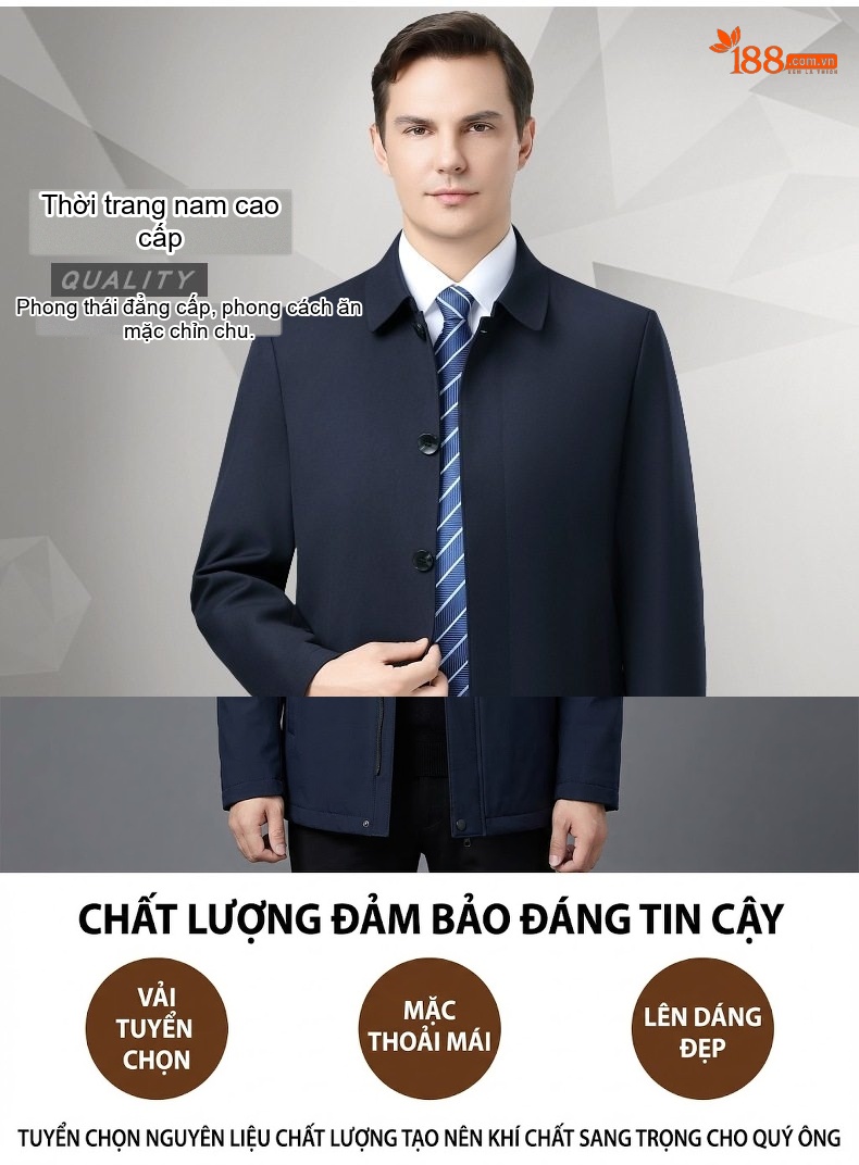 Áo Khoác Nam Len Lông Cừu Dáng Vest Công Sở Trung Niên Màu Xanh Navy chi tiết 1