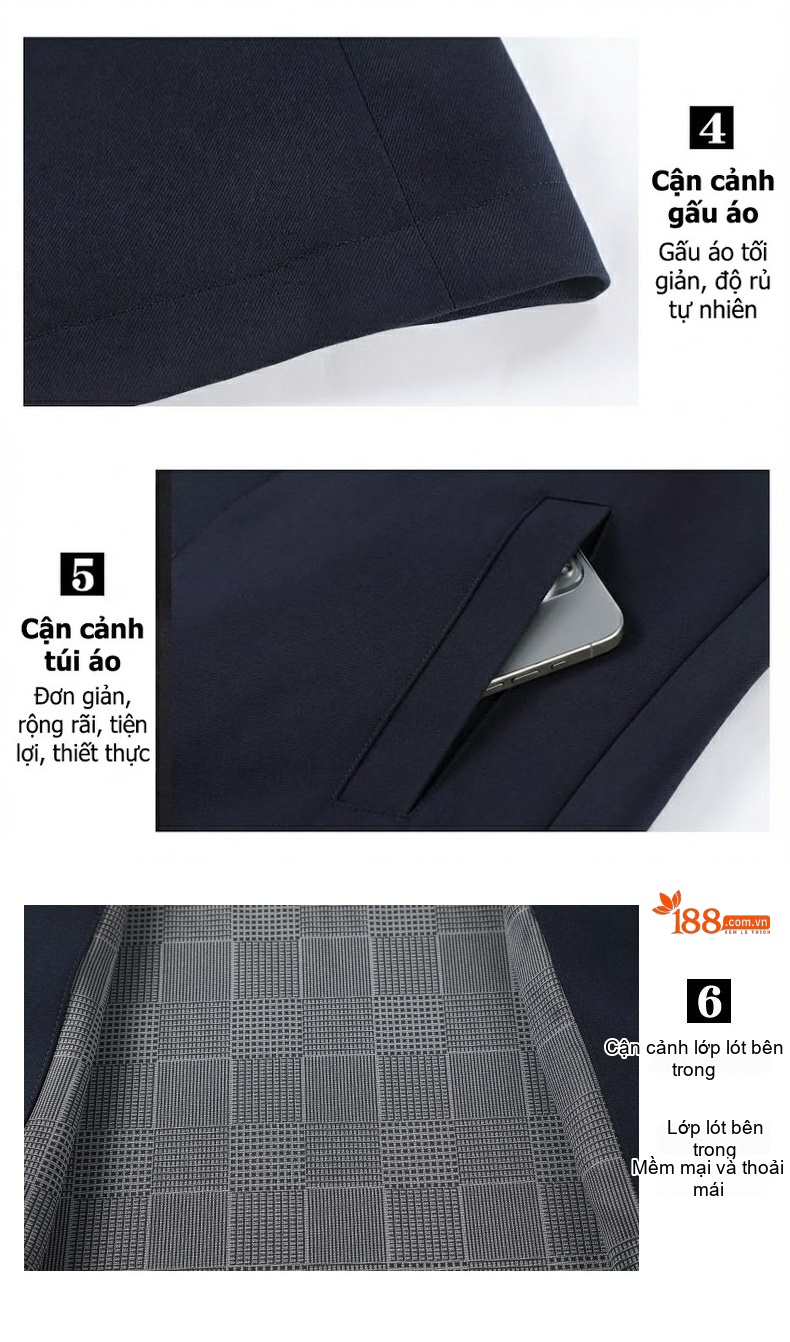 Áo Khoác Nam Len Lông Cừu Dáng Vest Công Sở Trung Niên Màu Xanh Navy chi tiết 10