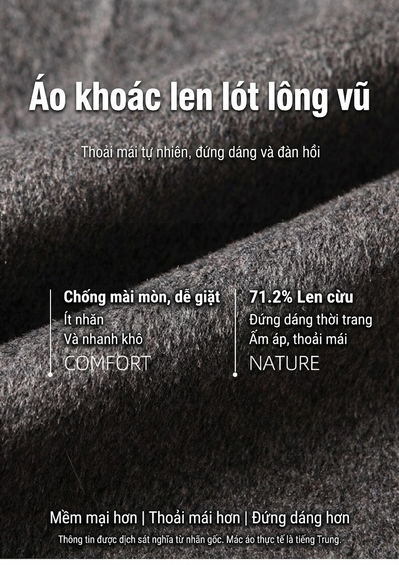Áo Khoác Nam Lông Cừu Cổ Tàu Tháo Rời Lót Lông Vũ Phong Cách Doanh Nhân Màu Xám chi tiết 1