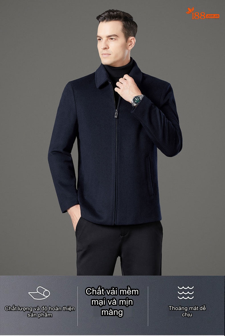 Áo Khoác Nam Lông Cừu Dáng Rộng Cổ Bẻ Khóa Kéo Màu Đen, Xanh Navy chi tiết 5