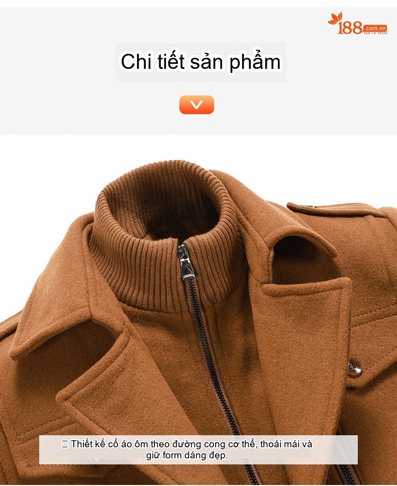 Áo Khoác Nam Lông Cừu Hai Cổ Áo Thời Trang Thu Đông Màu Nâu, Xanh Navy, Xám, Đen chi tiết 19