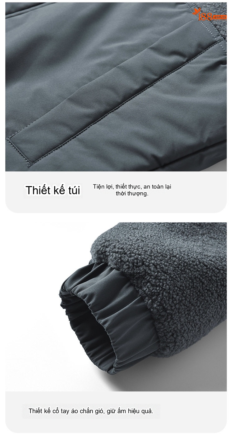 Áo Khoác Nam Lông Cừu Non Có Mũ Trùm Đầu Dáng Rộng Màu Xám, Xanh, Trắng chi tiết 22
