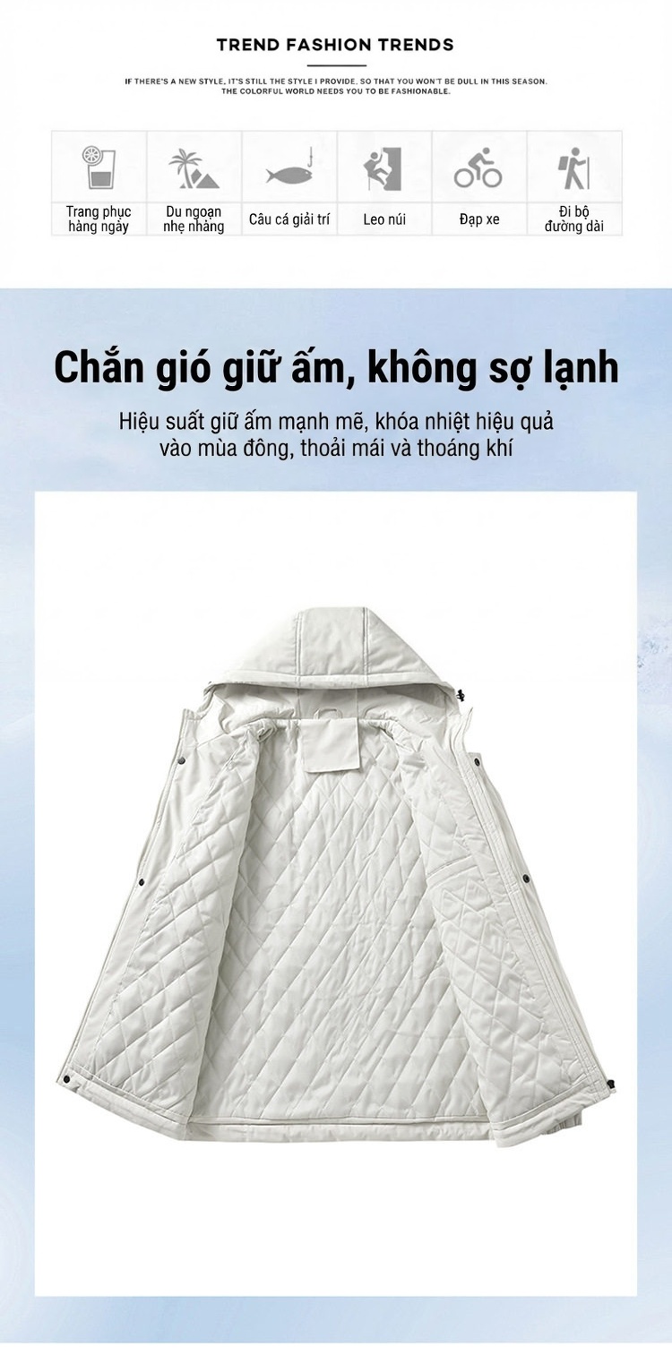 Áo Khoác Nam Lông Cừu Non Có Mũ Trùm Đầu Dáng Rộng Màu Xám, Xanh, Trắng chi tiết 2