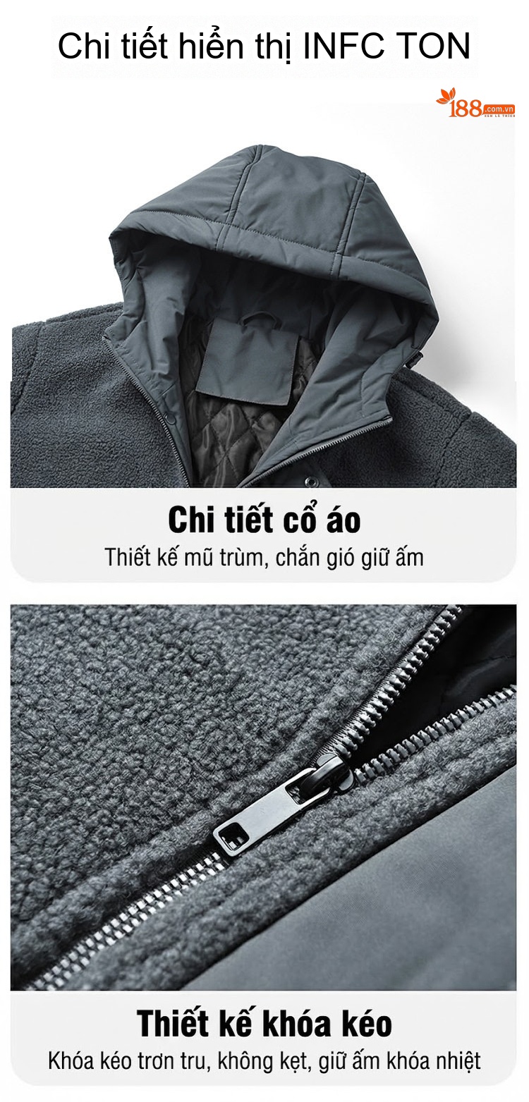 Áo Khoác Nam Lông Cừu Non Có Mũ Trùm Đầu Dáng Rộng Màu Xám, Xanh, Trắng chi tiết 21