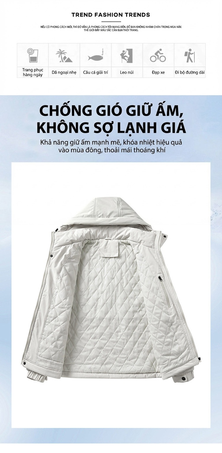 Áo Khoác Nam Lông Cừu Non Có Mũ Trùm Đầu Dáng Rộng Phong Cách Mỹ Màu Xám, Xanh Rêu, Trắng chi tiết 2