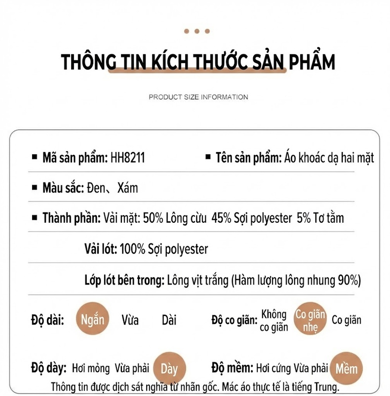 Áo Khoác Nam Lông Cừu, Tơ Tằm, Lông Vũ, Vải Tweed, Lót Tháo Rời Màu Xám, Đen chi tiết 15