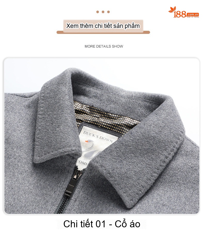 Áo Khoác Nam Lông Cừu, Tơ Tằm, Lông Vũ, Vải Tweed, Lót Tháo Rời Màu Xám, Đen chi tiết 20