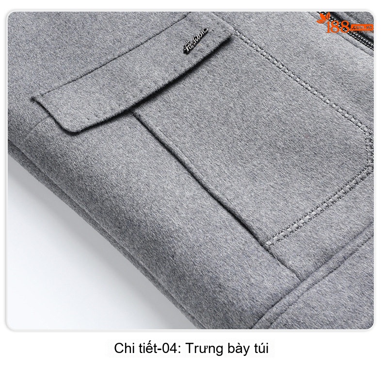 Áo Khoác Nam Lông Cừu, Tơ Tằm, Lông Vũ, Vải Tweed, Lót Tháo Rời Màu Xám, Đen chi tiết 23