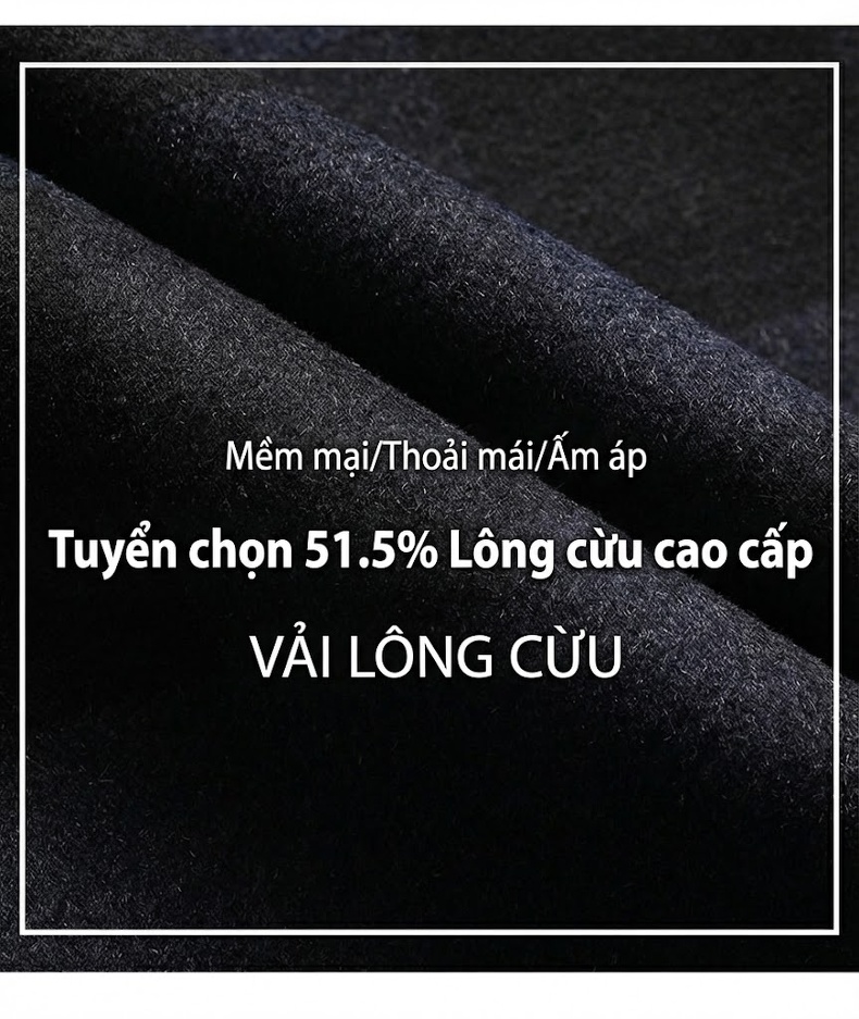 Áo Khoác Nam Lông Vũ Lót Lông Cừu Non Áo Dạ Nam Hai Mặt Màu Đen, Xanh Than chi tiết 9