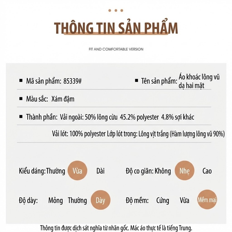 Áo Khoác Nam Lông Vũ Lót Lông Cừu Non Dệt Thoi Hai Mặt Màu Xám chi tiết 17