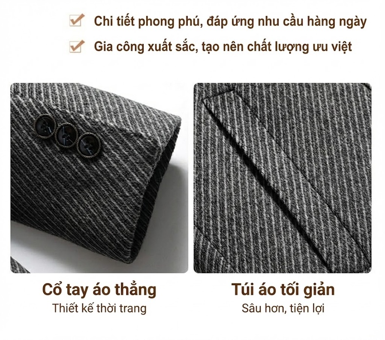 Áo Khoác Nam Lông Vũ Lót Lông Cừu Non Dệt Thoi Hai Mặt Màu Xám chi tiết 14