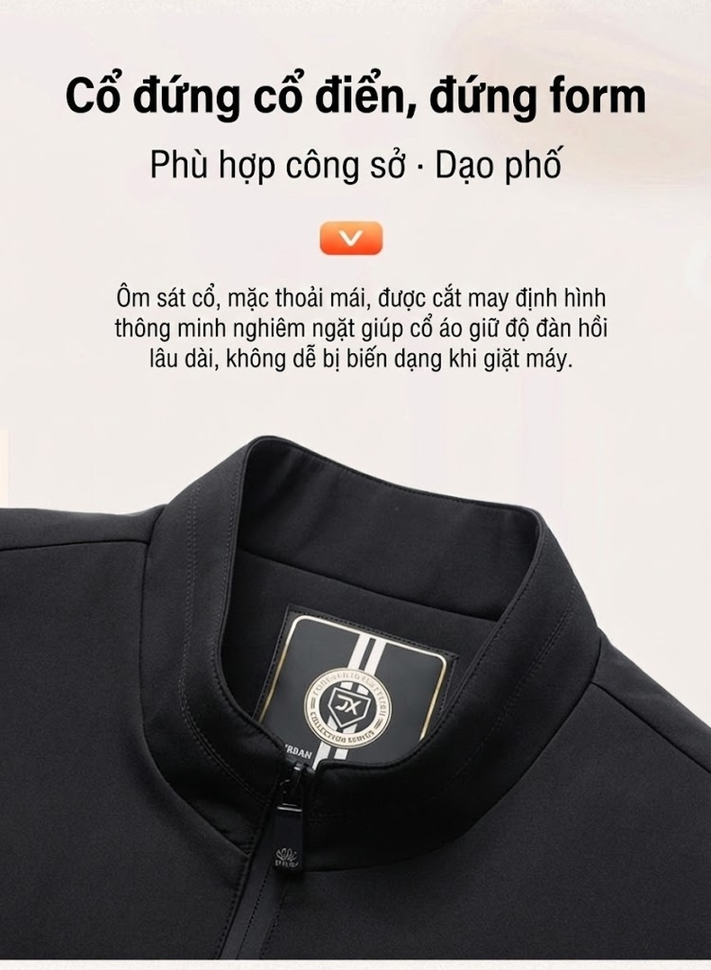 Áo Khoác Nam Lót Lông Cừu Dày Dặn Cổ Trụ Khóa Kéo Phong Cách Công Sở Màu Đen, Xanh Navy chi tiết 8