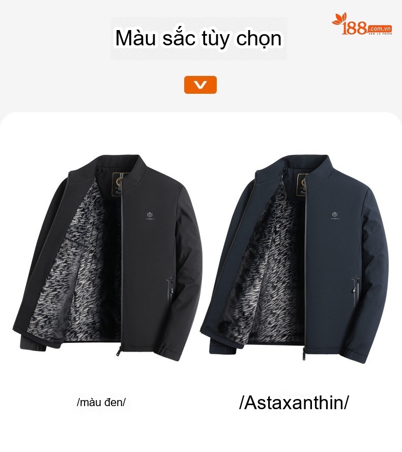 Áo Khoác Nam Lót Lông Cừu Dày Dặn Cổ Trụ Khóa Kéo Phong Cách Công Sở Màu Đen, Xanh Navy chi tiết 11