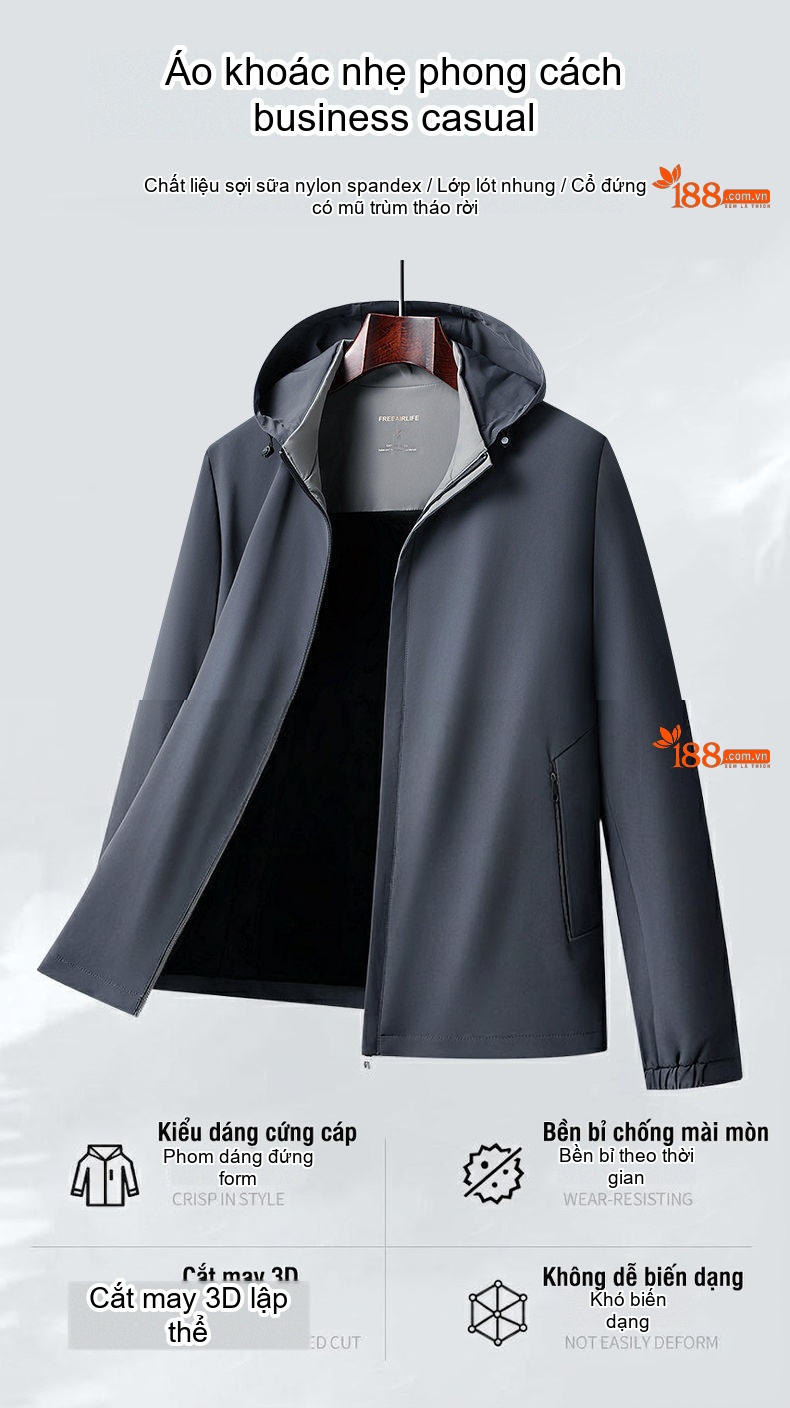 Áo Khoác Nam Milk Silk Dáng Bomber Có Mũ Trùm Đầu Lót Nhung Giữ Nhiệt Màu Xám, Xanh Navy chi tiết 1