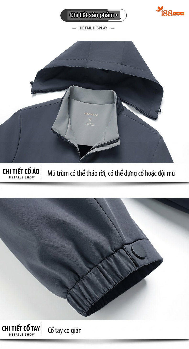 Áo Khoác Nam Milk Silk Dáng Bomber Có Mũ Trùm Đầu Lót Nhung Giữ Nhiệt Màu Xám, Xanh Navy chi tiết 14