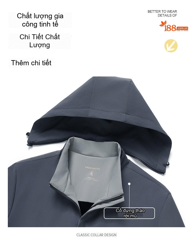 Áo Khoác Nam Milk Silk Dáng Bomber Có Mũ Trùm Đầu Lót Nhung Giữ Nhiệt Màu Xám, Xanh Navy chi tiết 5