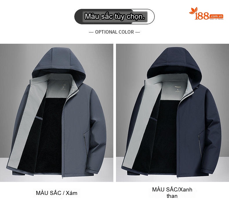 Áo Khoác Nam Milk Silk Dáng Bomber Có Mũ Trùm Đầu Lót Nhung Giữ Nhiệt Màu Xám, Xanh Navy chi tiết 7