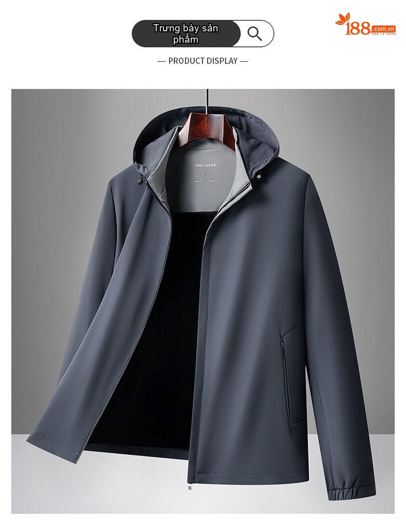 Áo Khoác Nam Milk Silk Dáng Bomber Có Mũ Trùm Đầu Lót Nhung Giữ Nhiệt Màu Xám, Xanh Navy chi tiết 8