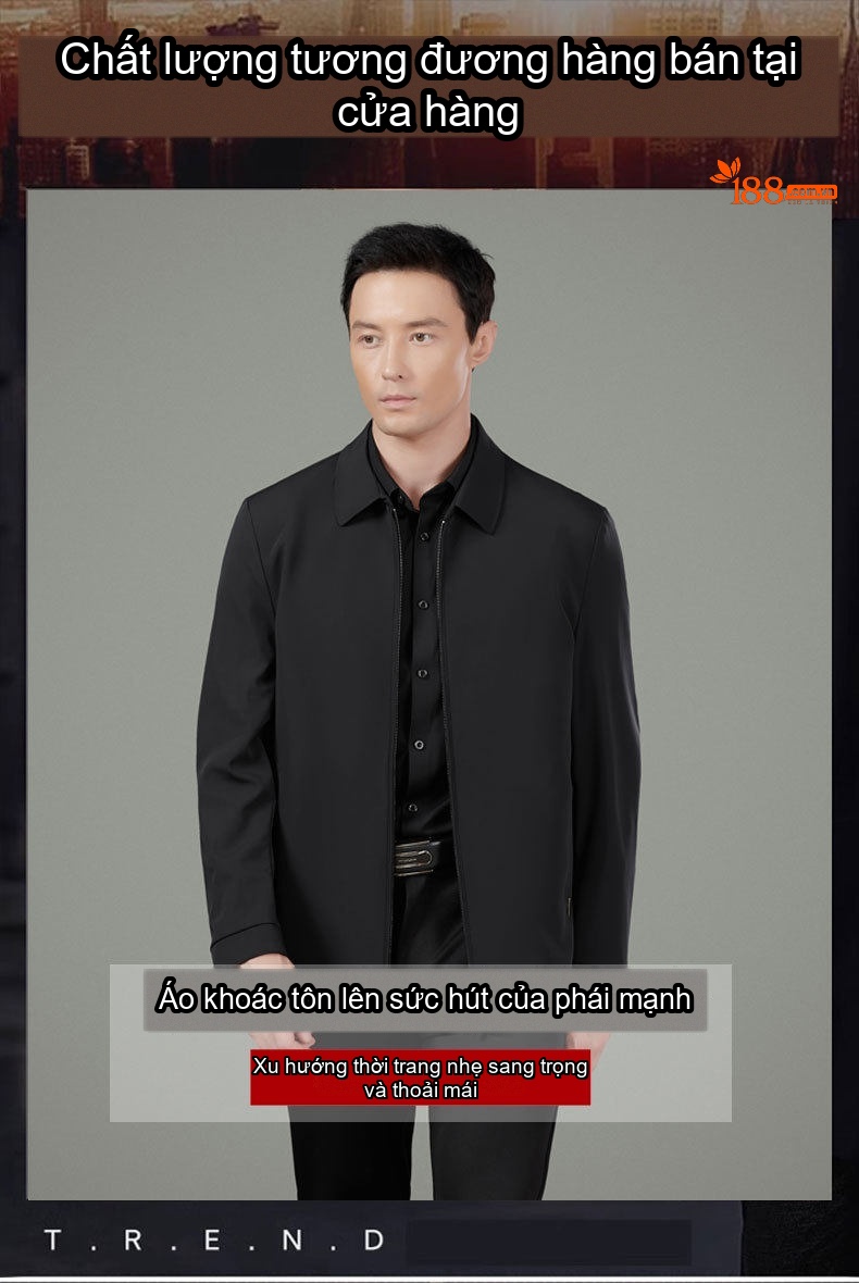 Áo Khoác Nam Milk Silk (Sợi Sữa) Dáng Suông Chống Nhăn Phong Cách Công Sở Màu Đen chi tiết 1