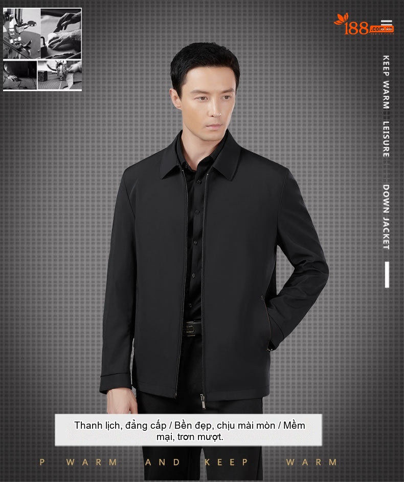 Áo Khoác Nam Milk Silk (Sợi Sữa) Dáng Suông Chống Nhăn Phong Cách Công Sở Màu Đen chi tiết 2