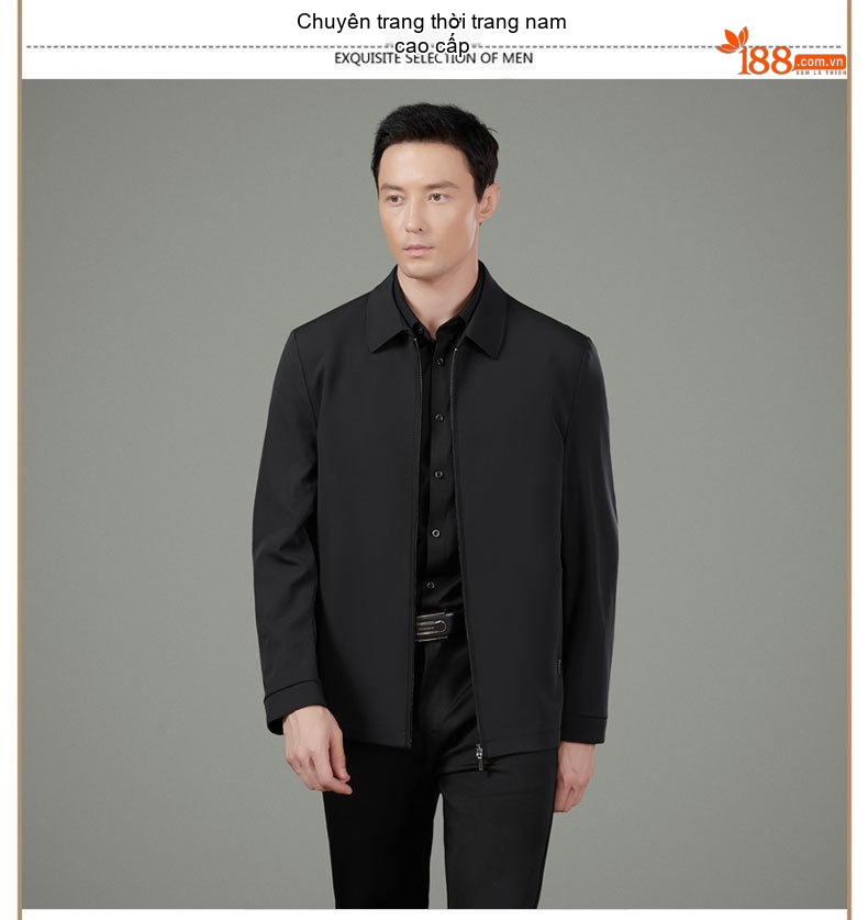 Áo Khoác Nam Milk Silk (Sợi Sữa) Dáng Suông Chống Nhăn Phong Cách Công Sở Màu Đen chi tiết 7