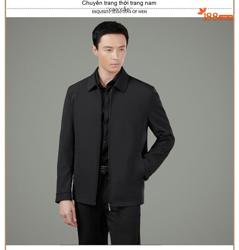 Áo Khoác Nam Milk Silk (Sợi Sữa) Dáng Suông Chống Nhăn Phong Cách Công Sở Màu Đen chi tiết 8