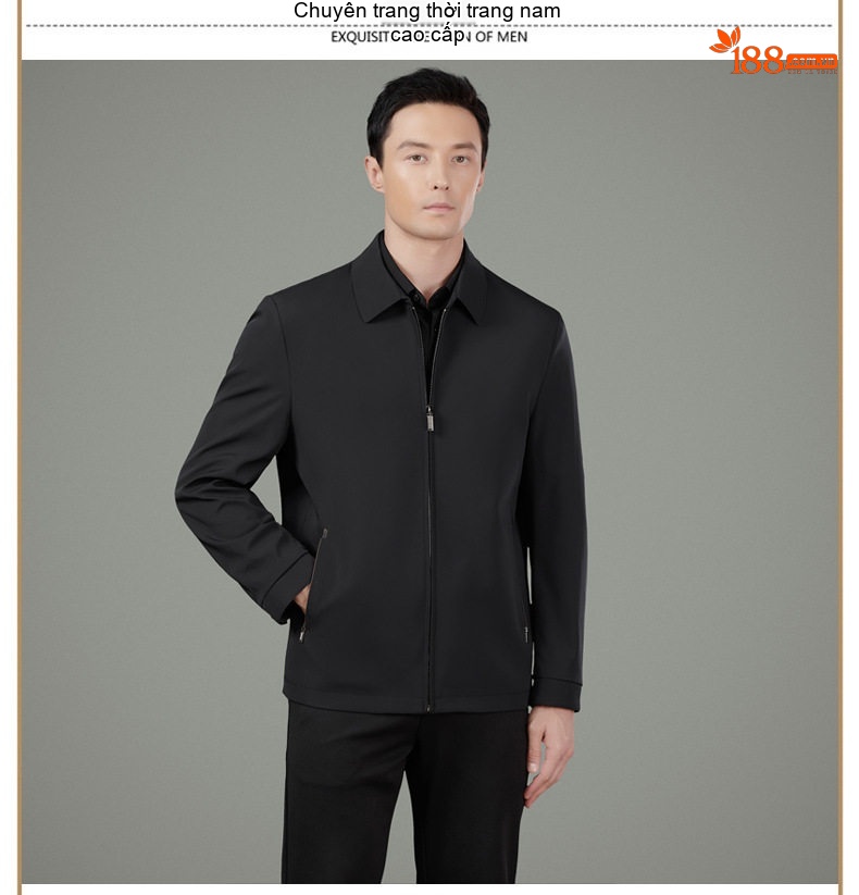 Áo Khoác Nam Milk Silk (Sợi Sữa) Dáng Suông Chống Nhăn Phong Cách Công Sở Màu Đen chi tiết 10