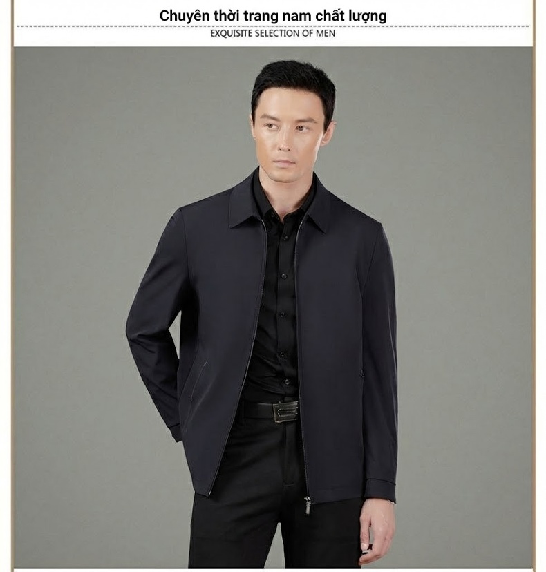 Áo Khoác Nam Milk Silk (Sợi Sữa) Dáng Suông Chống Nhăn Phong Cách Công Sở Màu Đen chi tiết 13