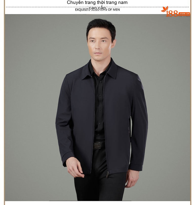 Áo Khoác Nam Milk Silk (Sợi Sữa) Dáng Suông Chống Nhăn Phong Cách Công Sở Màu Đen chi tiết 14