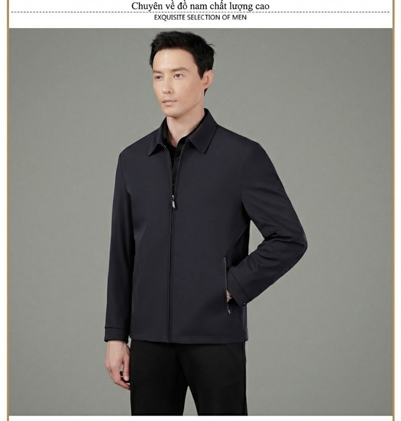 Áo Khoác Nam Milk Silk (Sợi Sữa) Dáng Suông Chống Nhăn Phong Cách Công Sở Màu Đen chi tiết 16
