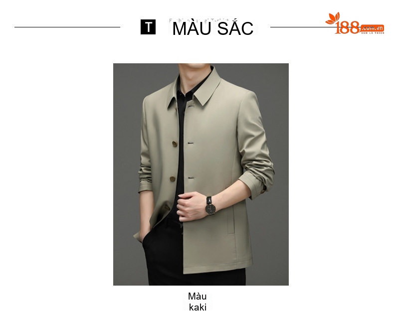 Áo Khoác Nam Mỏng Cổ Bẻ Kiểu Dáng Doanh Nhân Màu Xanh Navy, Be, Đỏ Rượu, Đen chi tiết 6