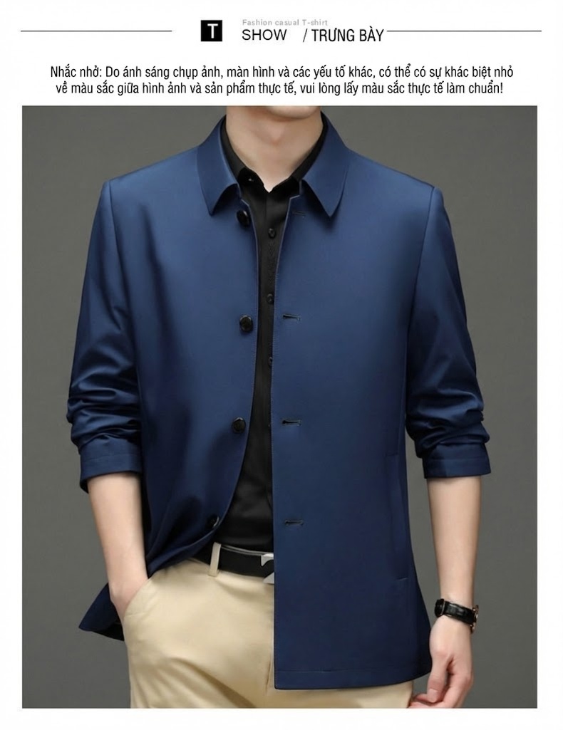 Áo Khoác Nam Mỏng Cổ Bẻ Kiểu Dáng Doanh Nhân Màu Xanh Navy, Be, Đỏ Rượu, Đen chi tiết 28