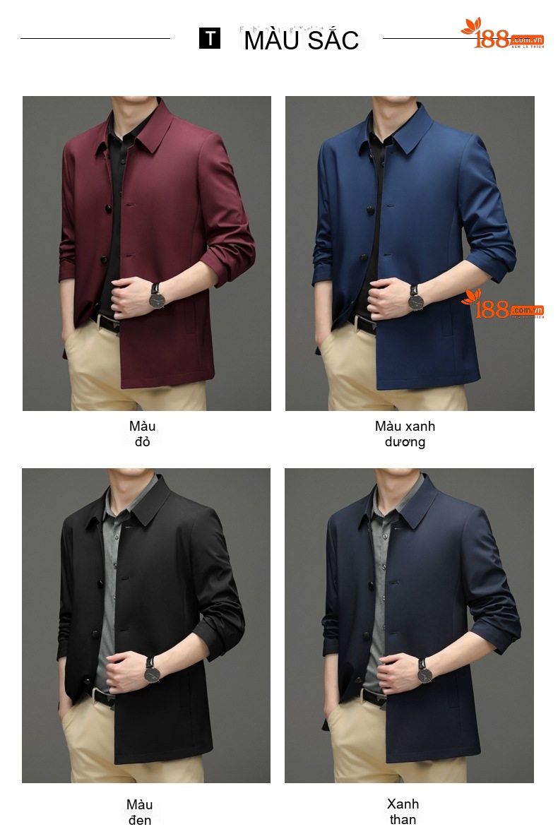 Áo Khoác Nam Mỏng Cổ Bẻ Kiểu Dáng Doanh Nhân Màu Xanh Navy, Be, Đỏ Rượu, Đen chi tiết 7