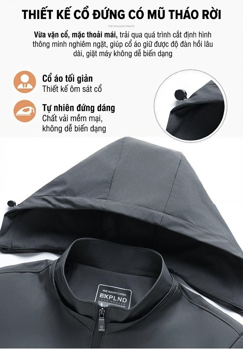 Áo Khoác Nam Mỏng Có Mũ Trùm Đầu Phong Cách Thời Trang Màu Xanh Rêu, Xanh Navy, Xám chi tiết 10