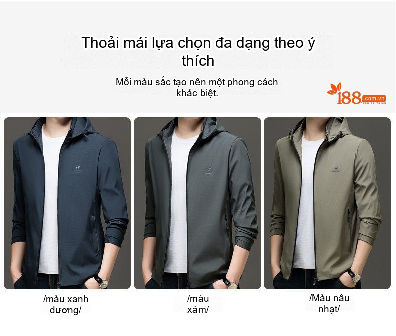Áo Khoác Nam Mỏng Có Mũ Trùm Đầu Phong Cách Thời Trang Màu Xanh Rêu, Xanh Navy, Xám chi tiết 11