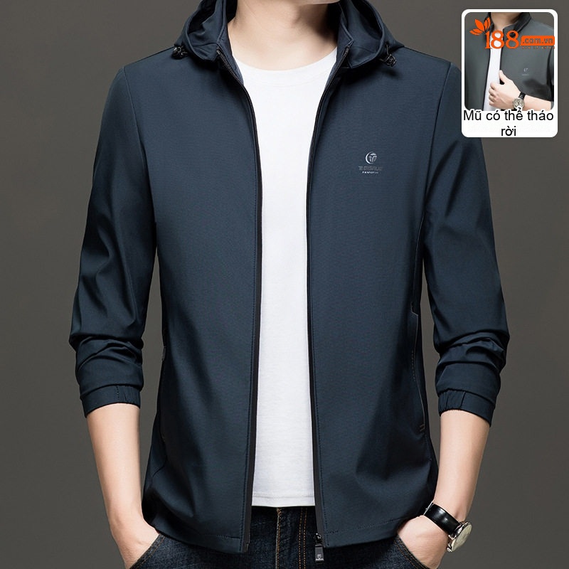 Áo Khoác Nam Mỏng Có Mũ Trùm Đầu Phong Cách Thời Trang Màu Xanh Rêu, Xanh Navy, Xám